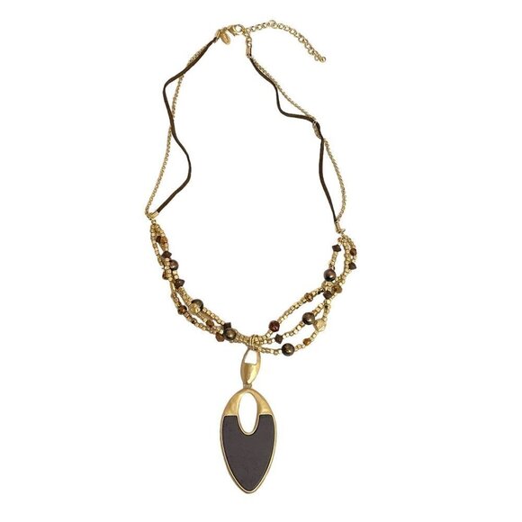 CHICO'S Necklace Brown Gold Tone Multi Strand 28" - Picture 2 of 8